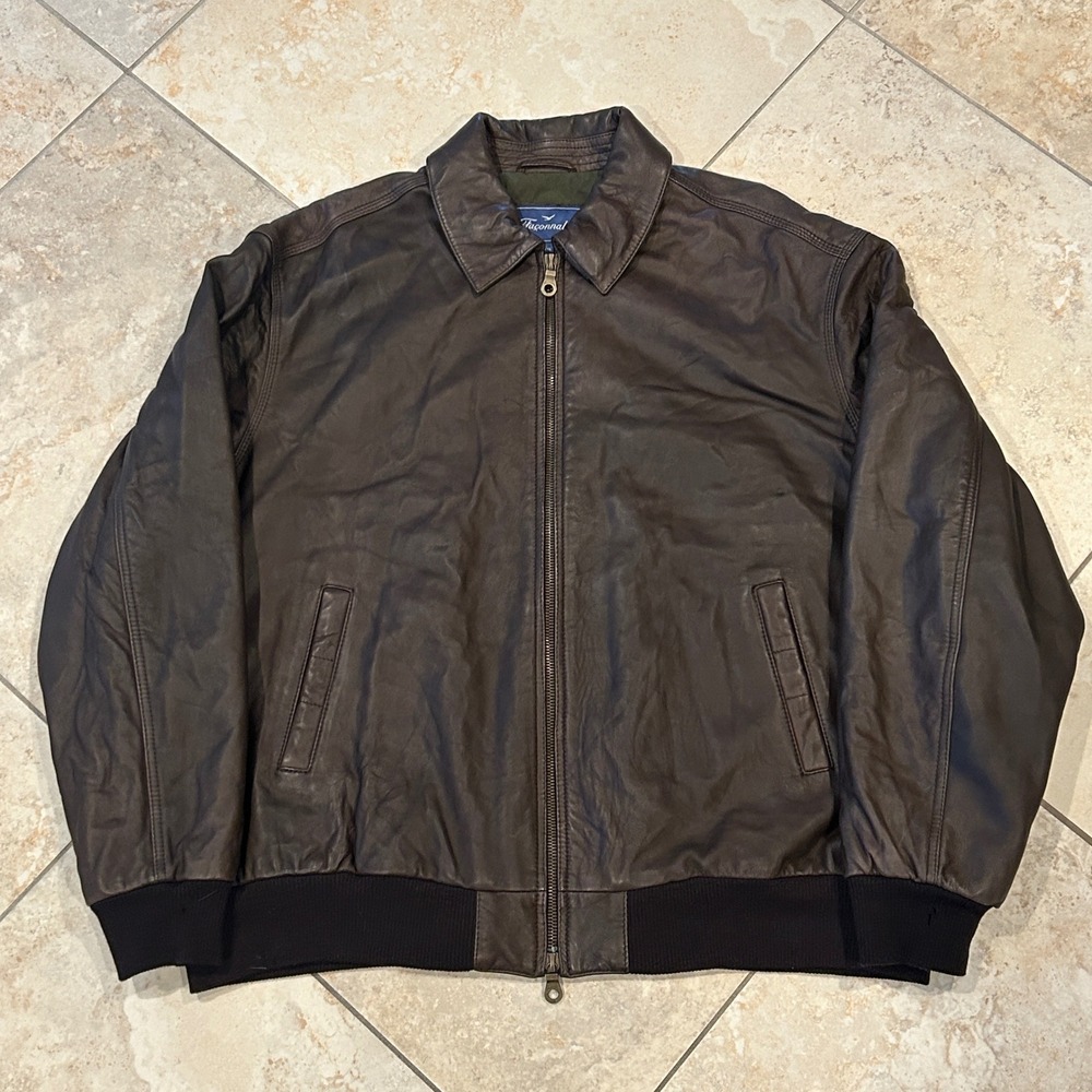 Facconable Lamb Skin Leather‎ Jacket Mens XXL Brown Bomber Quilt Lined Full Zip